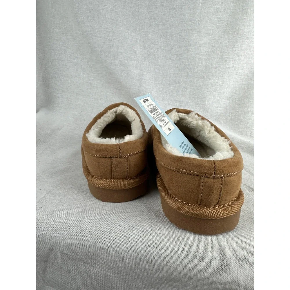 Cat & Jack Jude Brown Faux Suede‎ Faux Fur Lined Slippers Kids Size 10 NEW